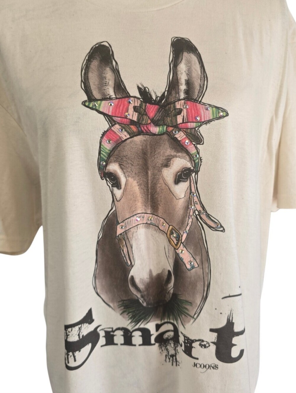 Smart Donkey Ivory Rhinestone Embellished Short Sleeve Graphic T-shirt L - Picture 3 of 5